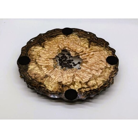 Large 13" Geode Shaped Round Tray with Gold Handles Handmade NEW - Picture 4 of 5